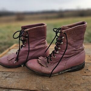 Vintage Women's Size 8 Pink Lace Up Boots